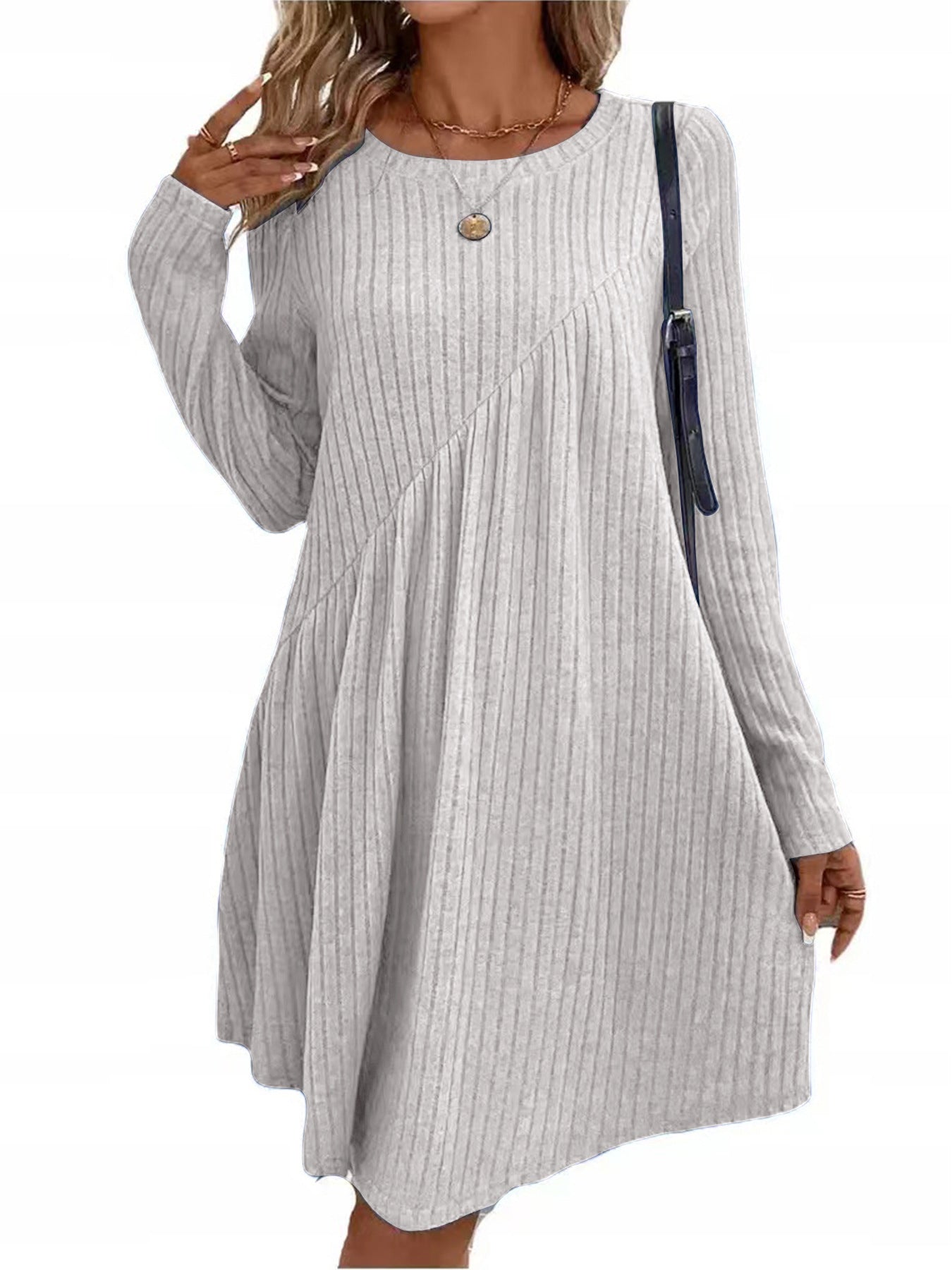 Damen lässiges Strickkleid mit long-sleeve und asymmetrischem Saum Stalluxe