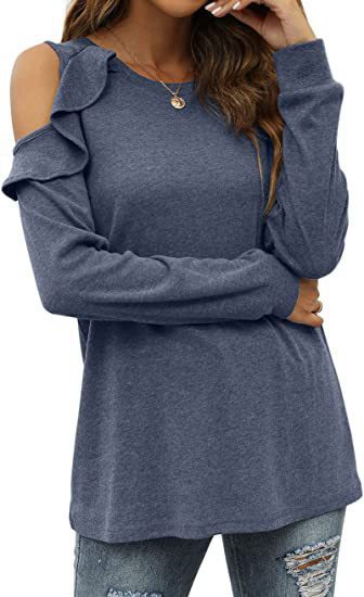 Damen Elegantes Langarmoberteil mit Rüschendetails und Kalt-Schulter Design Stalluxe