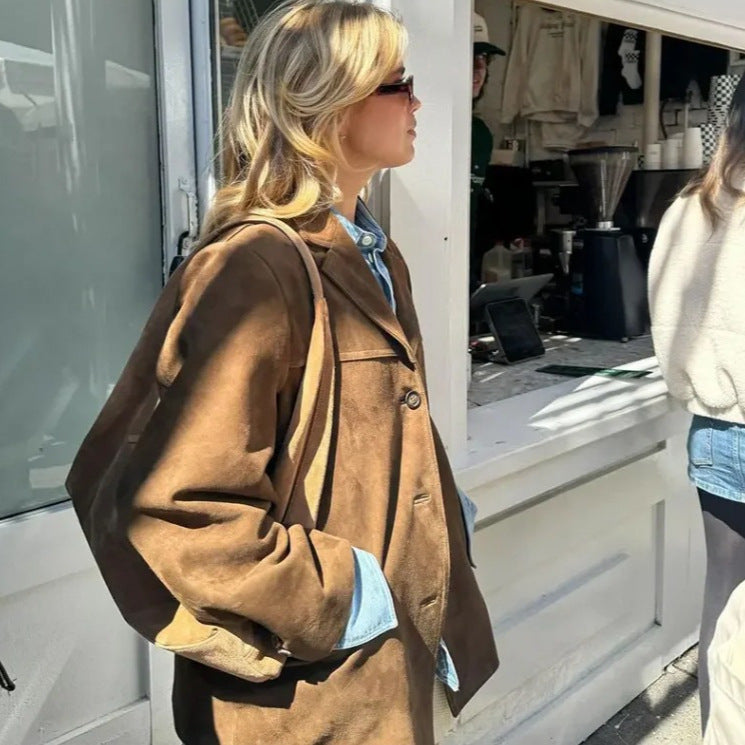 Damen modischer Blazer mit strukturiertem Stoff und zwei Taschen Stalluxe