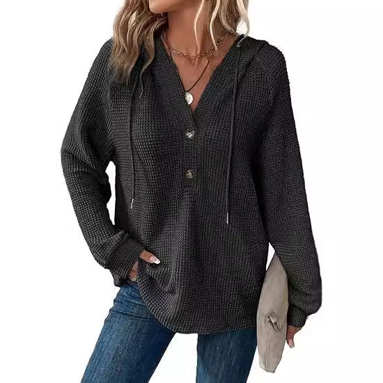Damen lässiger Hoodie mit Knopfdetails und weit geschnittenen Ärmeln Stalluxe