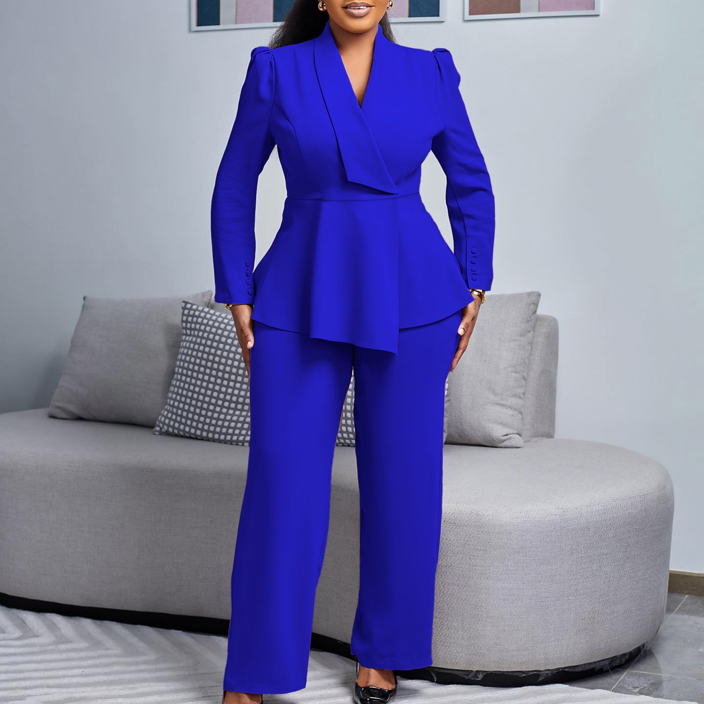 Damen elegantes Businessanzug-Set mit tailliertem Blazer und weitem Hosenbein Stalluxe