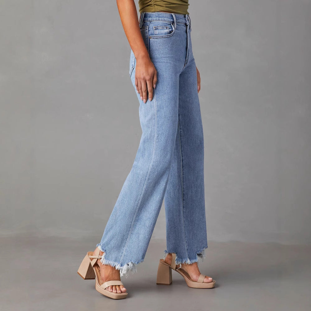 Damen Weit geschnittene Jeans mit fransigem Saum Stalluxe