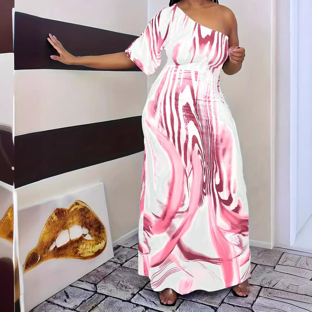 Damen Maxikleid mit asymmetrischem Schnitt und elegantem Muster Stalluxe