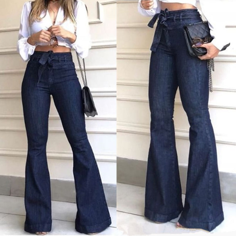 Damen Schlagjeans mit hoch tailliertem Bund Stalluxe