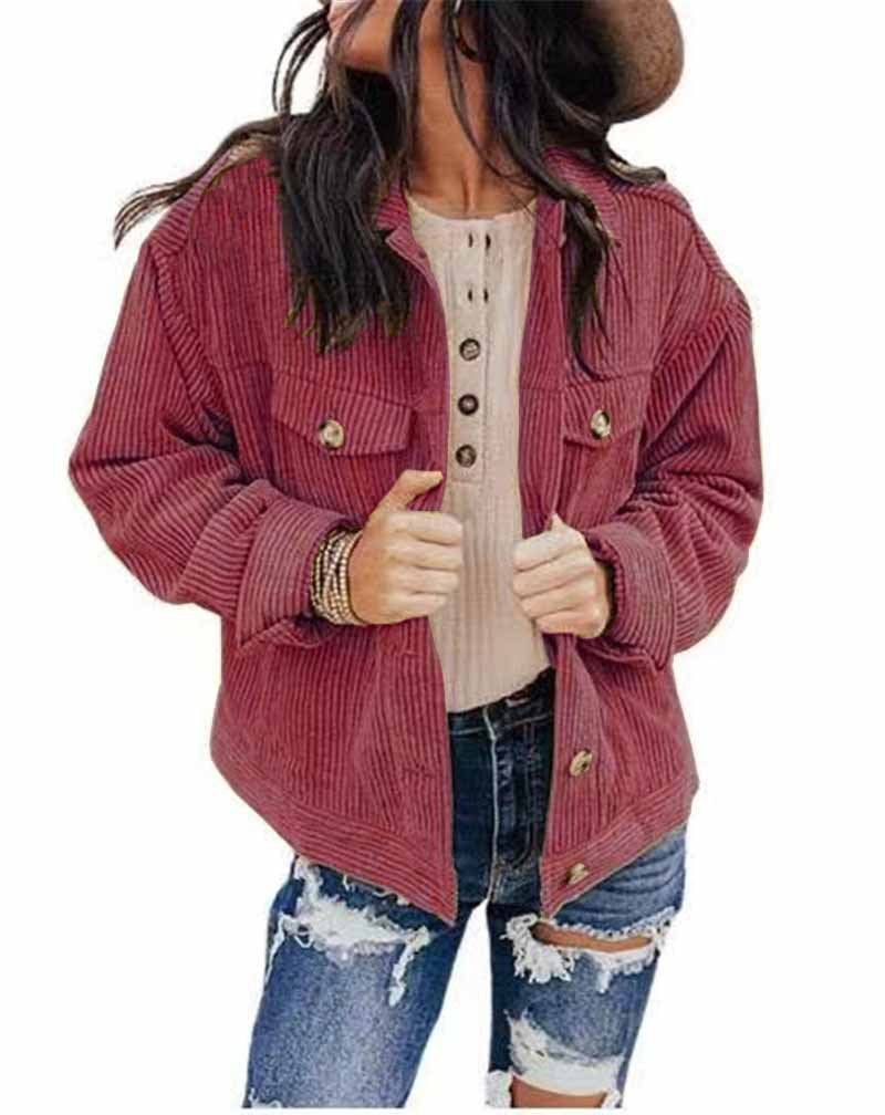 Damen lässige Kordjacke im Oversized-Schnitt mit Knopfdetails Stalluxe