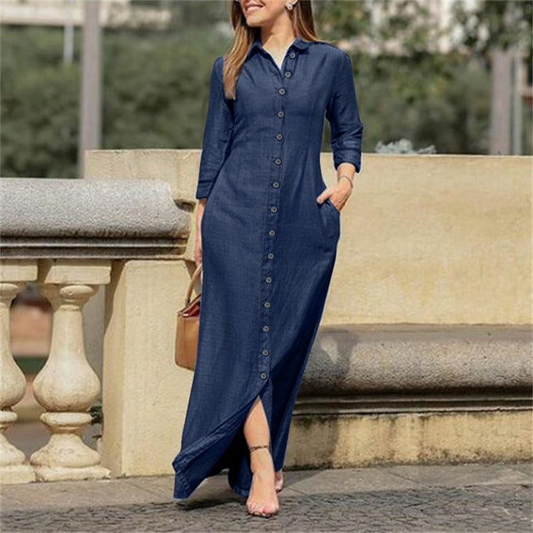 Damen lässiges Maxikleid mit funktionalem Knopfverschluss und praktischen Seitentaschen Stalluxe