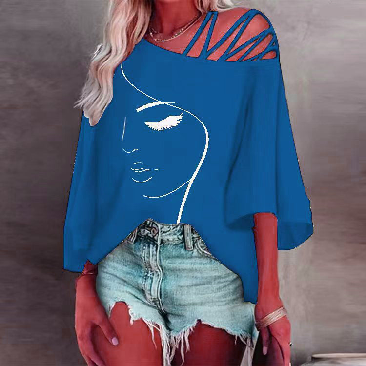 Damen Tunika mit asymmetrischem Trägerdesign und stylisierter Gesichtsgrafik Stalluxe