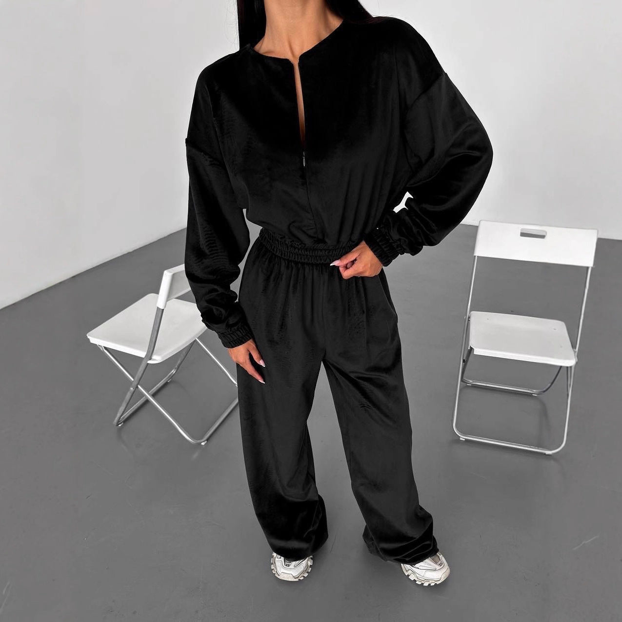 Damen cropped Fleece-Jogginganzug mit hohem Bund und elastischen Bündchen Stalluxe