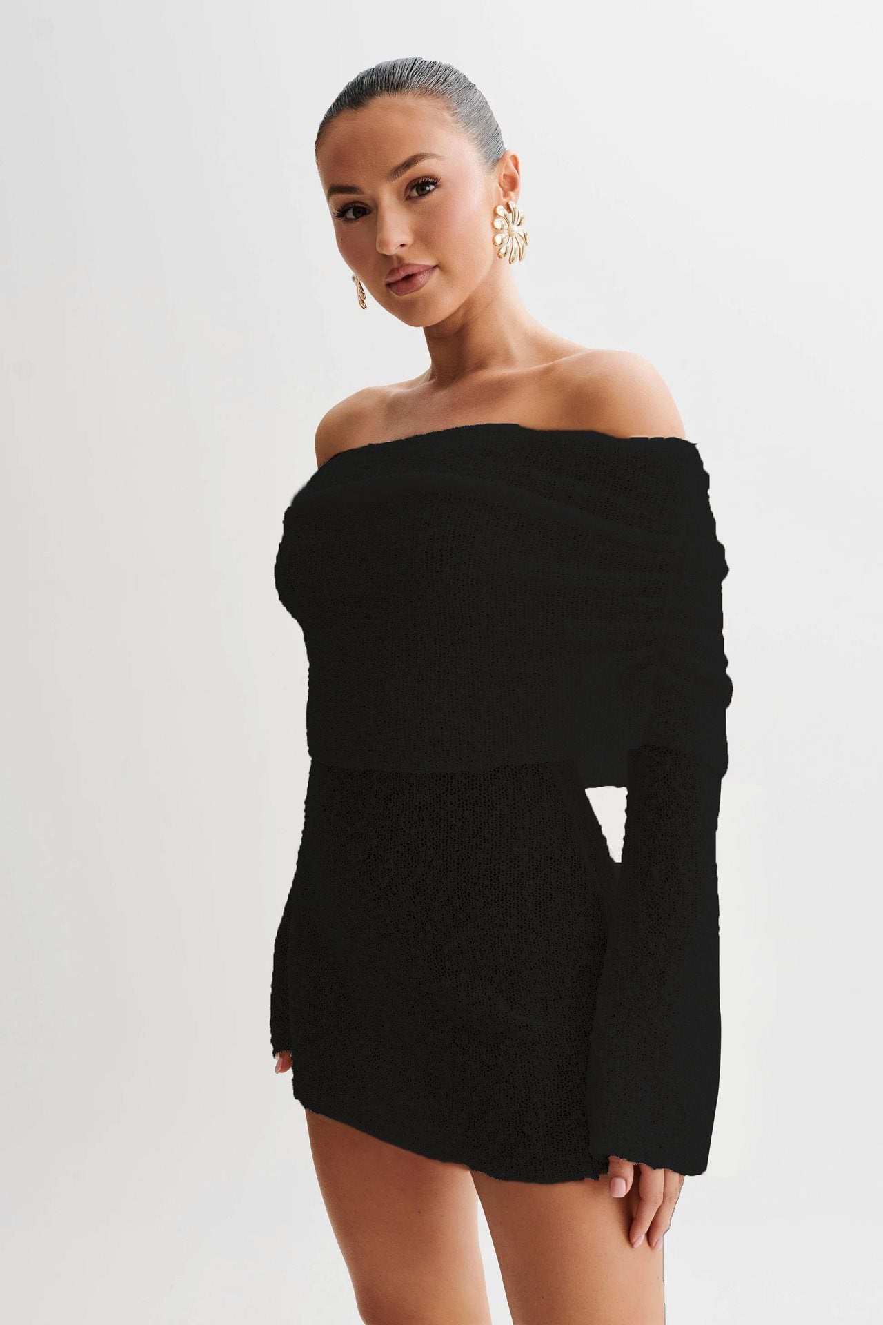 Damen Schulterfreies Minikleid mit glitzerndem Effekt und Übergröße Stalluxe
