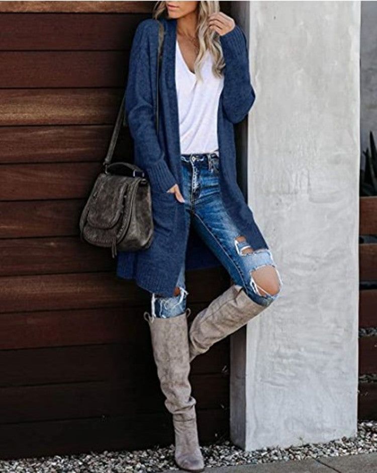 Damen Lange Strickjacke mit offenem Schnitt und lässigem Design Stalluxe