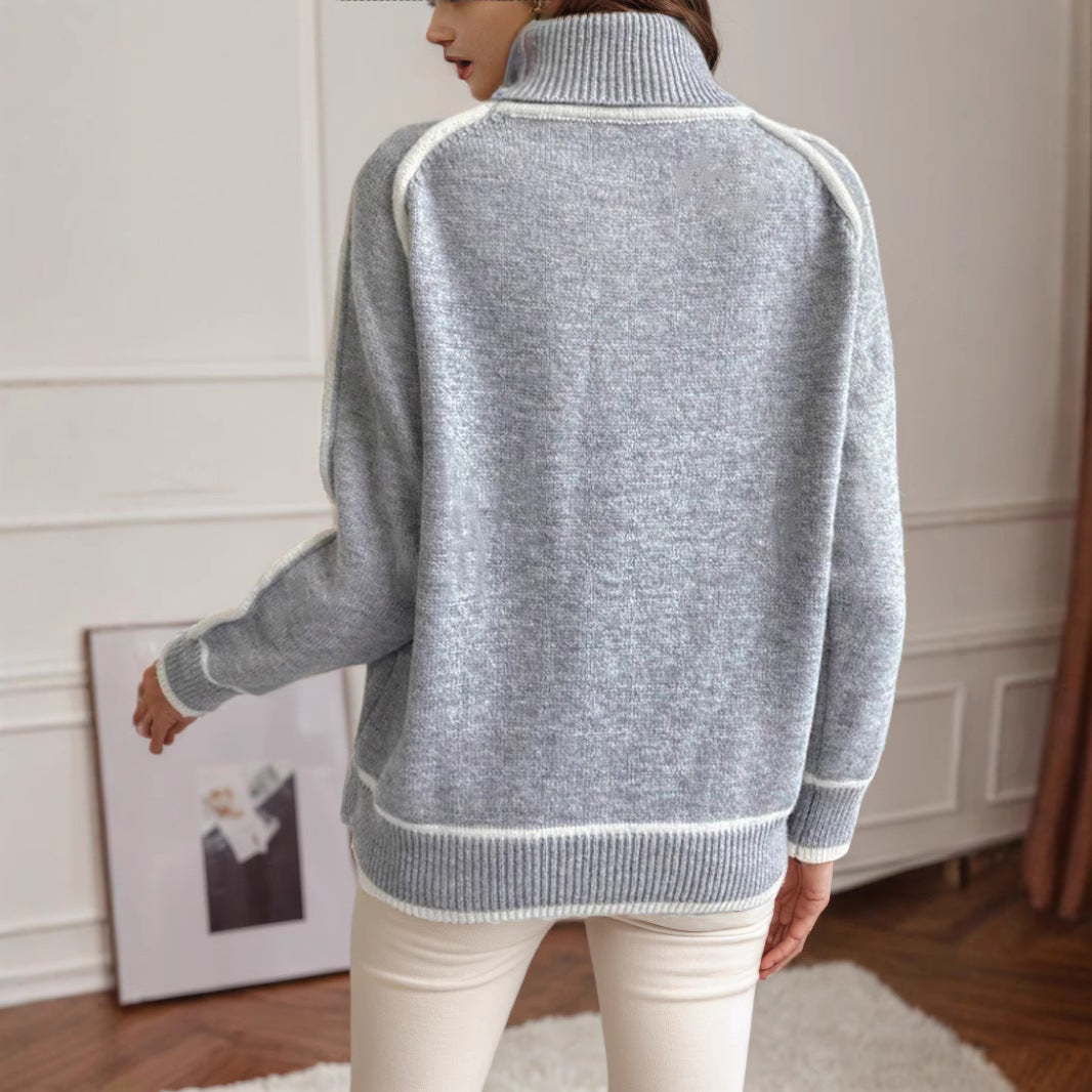 Damen Pullover mit hochgeschlossenem Kragen und kontrastierendem Streifen Stalluxe