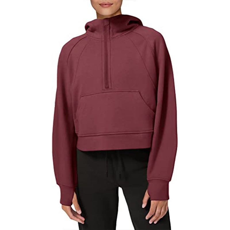 Damen sportlicher Fleece-Hoodie mit halbem Reißverschluss Stalluxe