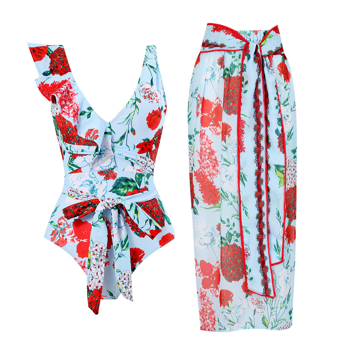 Damen elegantes Badeanzug-Set mit floralem Wickeldesign Stalluxe