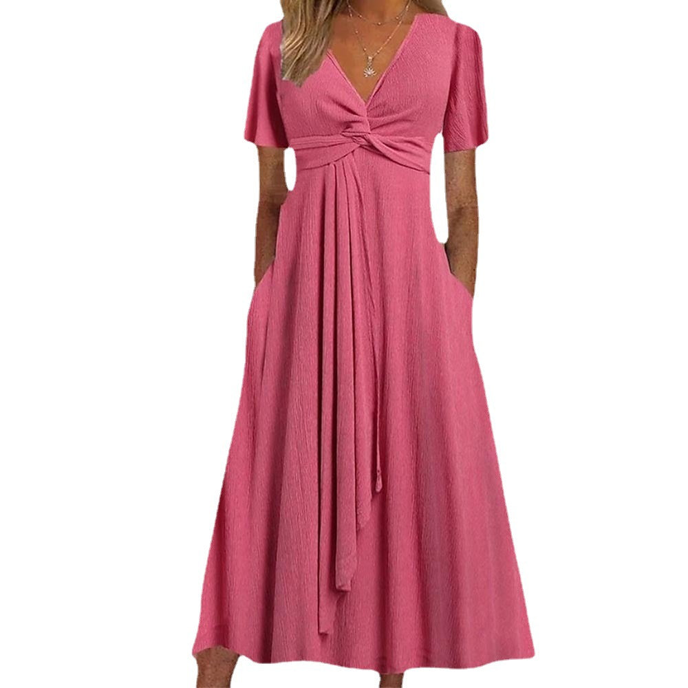 Damen Maxikleid mit Wickeldesign und tiefem V-Ausschnitt Stalluxe