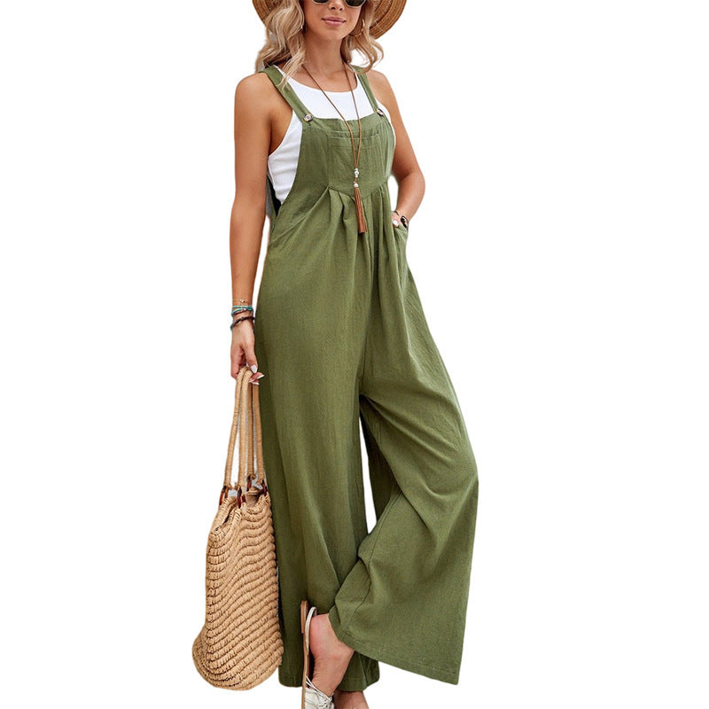 Damen Lässiger Jumpsuit mit weitem Bein und verstellbaren Trägern Stalluxe