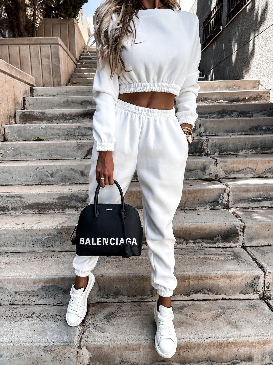 Damen cropped Freizeitanzug mit elastischem Bund und überschnittenen Schultern Stalluxe