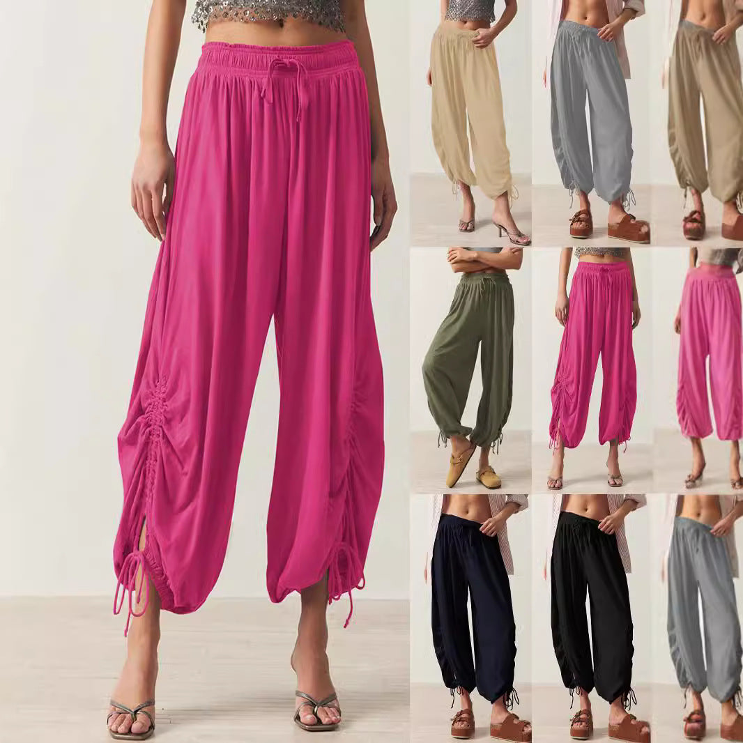Damen lässige Palazzo-Hose mit elastischem Bund und verstellbaren Knöchelbändern Stalluxe