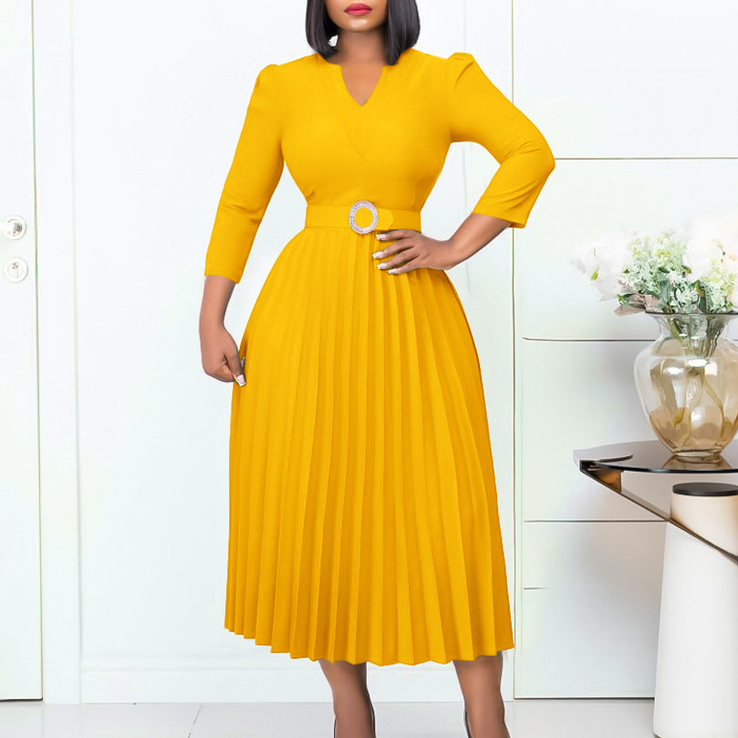 Damen Plissiertes Abendkleid mit detailgetreuem Gürtel Stalluxe