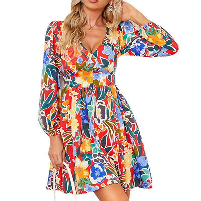 Damen Minikleid mit schmalem V-Ausschnitt und langen Puffärmeln Stalluxe