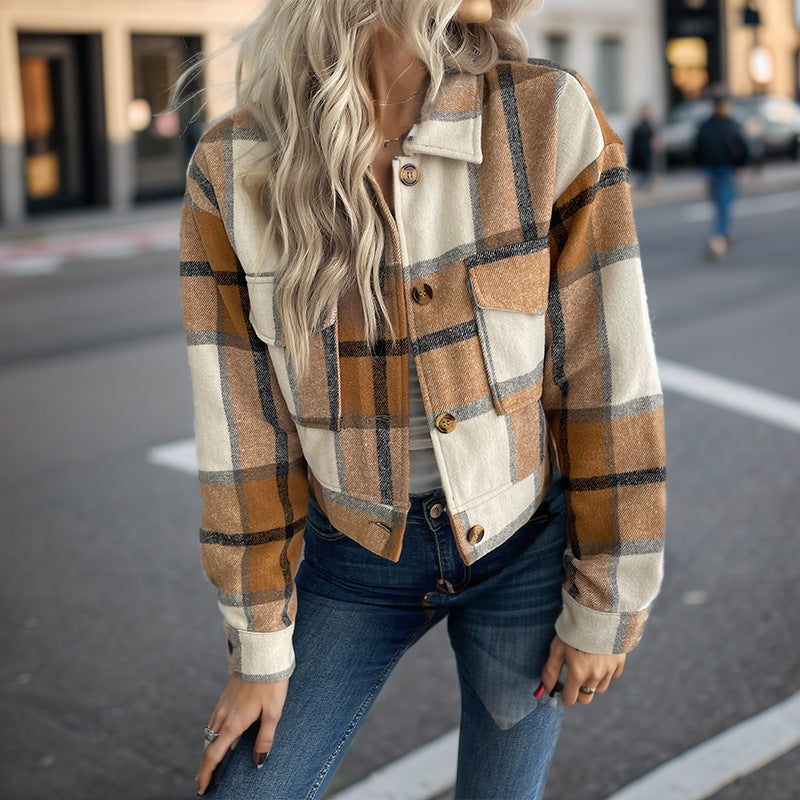 Damen Karierte Baumwolljacke mit modischem Schnitt und Taschen Stalluxe
