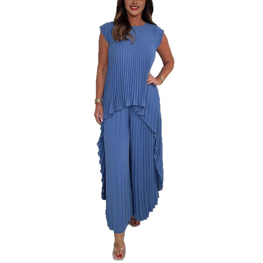 Damen elegantes Plissee-Jumpsuit mit asymmetrischem Saum und fließendem Design Stalluxe