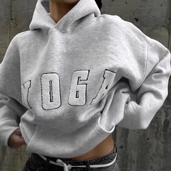 Damen lässiger Kapuzenpullover mit Yoga-Stickerei Stalluxe