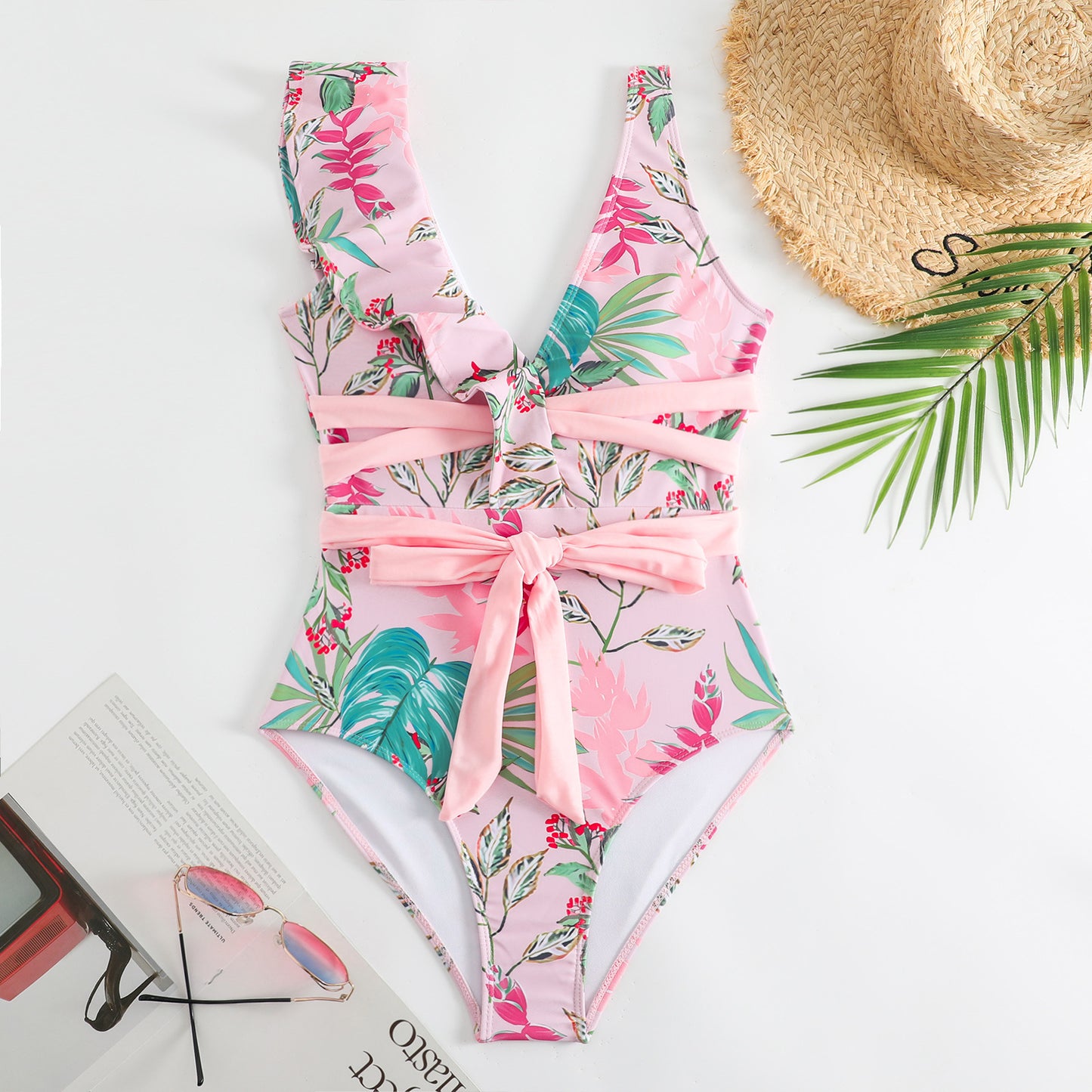 Damen elegantes Badeanzug-Set mit floralem Wickeldesign Stalluxe
