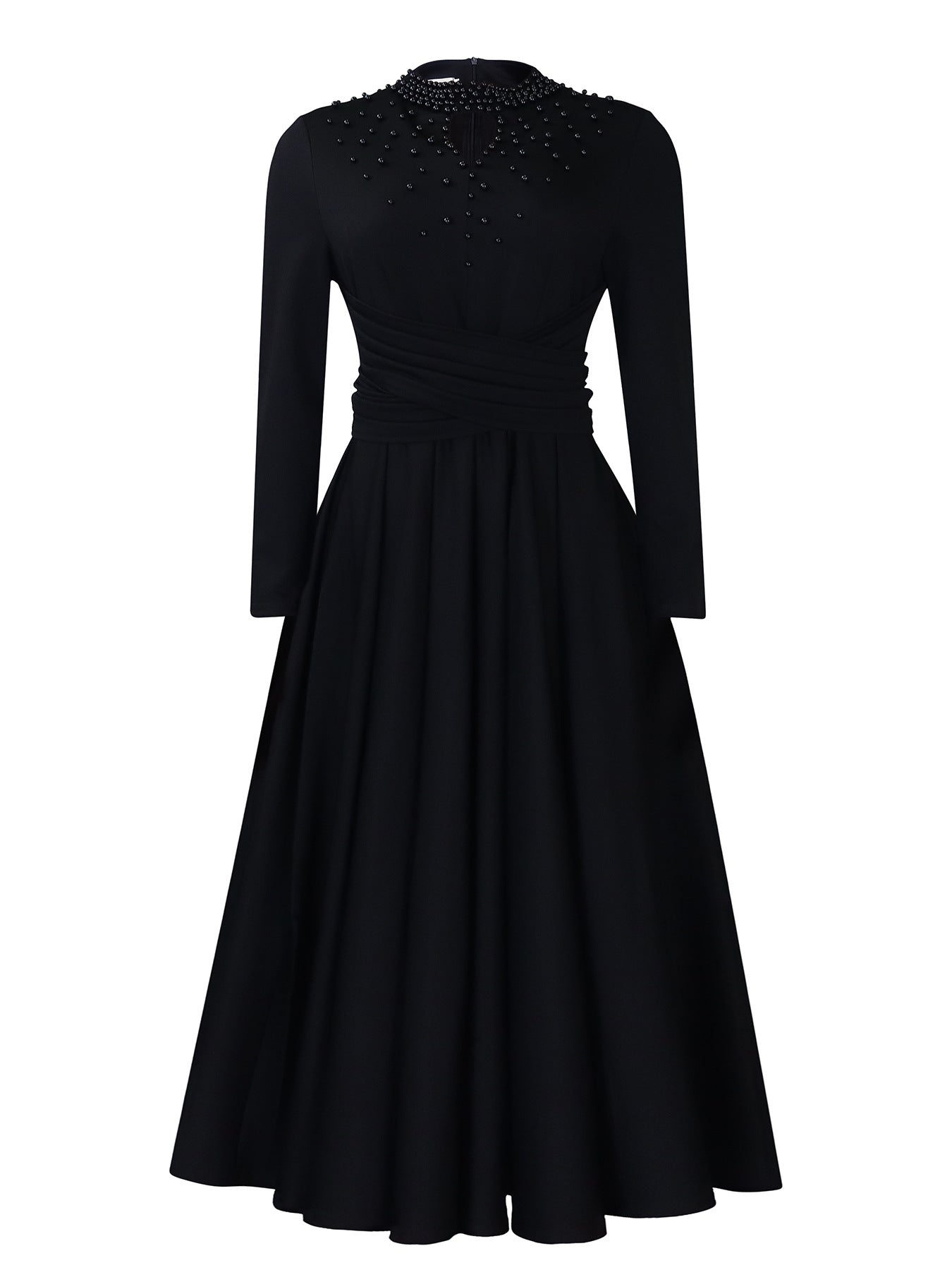 Damen Elegantes Kleid mit dekorativem Perlenbesatz und Wickeldesign Stalluxe