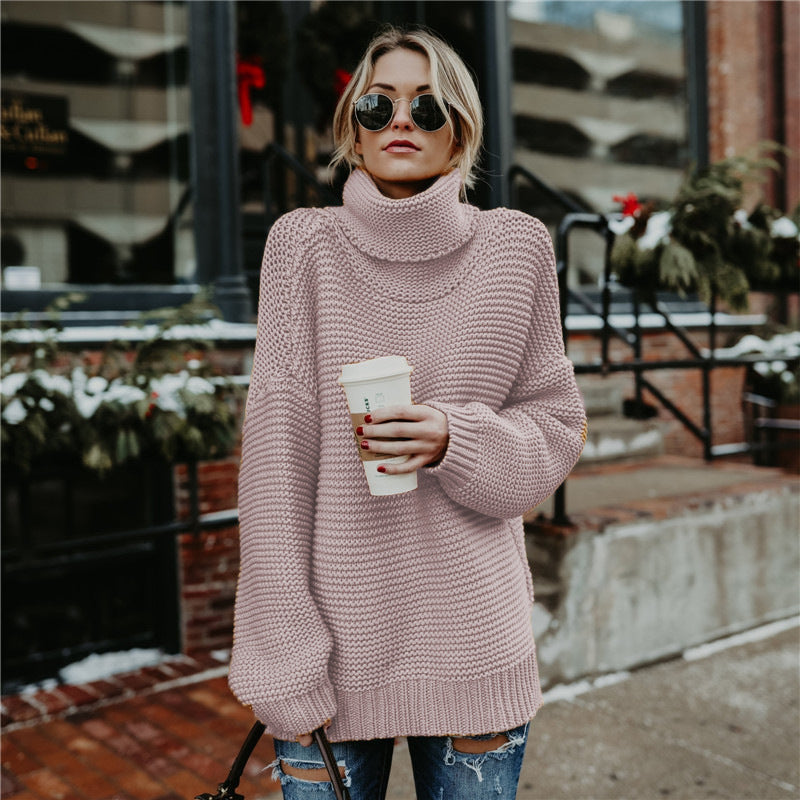 Damen Grobstrickpullover mit hohem Kragen und lässiger Passform Stalluxe