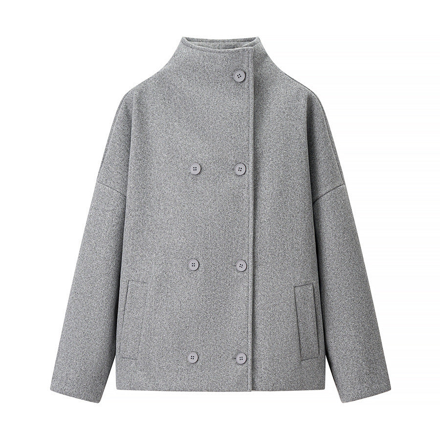 Damen modische Jacke mit hohem Kragen und doppelter Knopfleiste Stalluxe