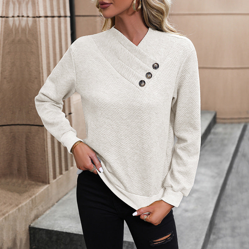 Damen eleganter Pullover mit asymmetrischem Ausschnitt und Knopfdetails Stalluxe