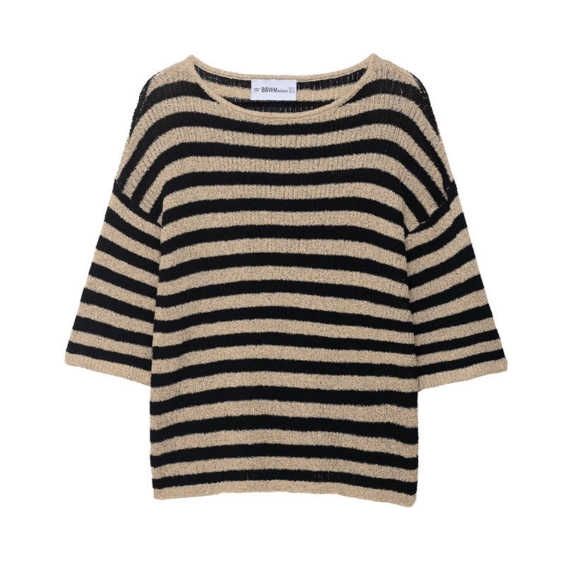 Damen lässiger Strickpullover mit breiten Streifen und weichem Material Stalluxe