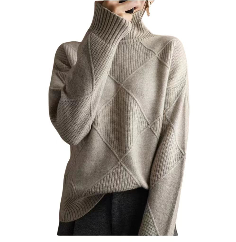 Damen kuscheliger Stehkragenpullover mit strukturiertem Strickmuster Stalluxe