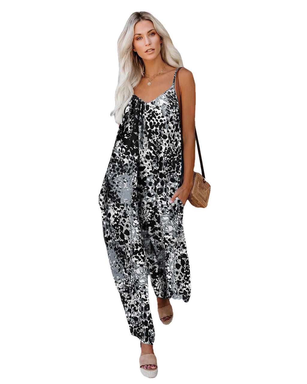 Damen Lässiger Jumpsuit mit farbenfrohem Print und weitem Bein Stalluxe