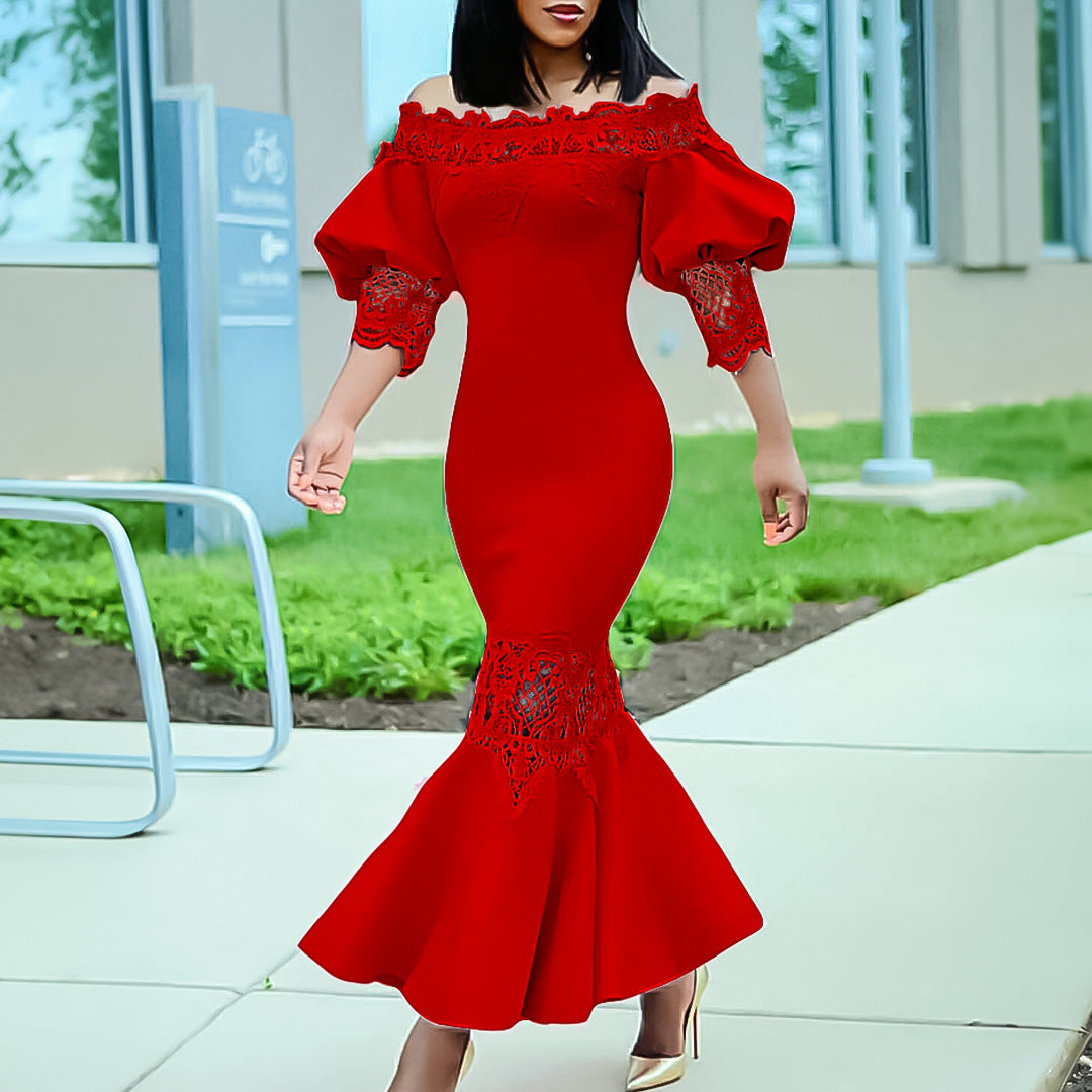 Damen Elegantes Etuikleid mit Spitzenärmeln Stalluxe