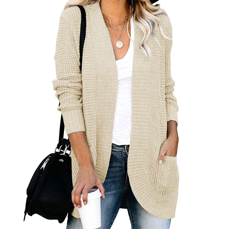 Damen lässiger Strickcardigan mit offenen Front und praktischen Taschen Stalluxe