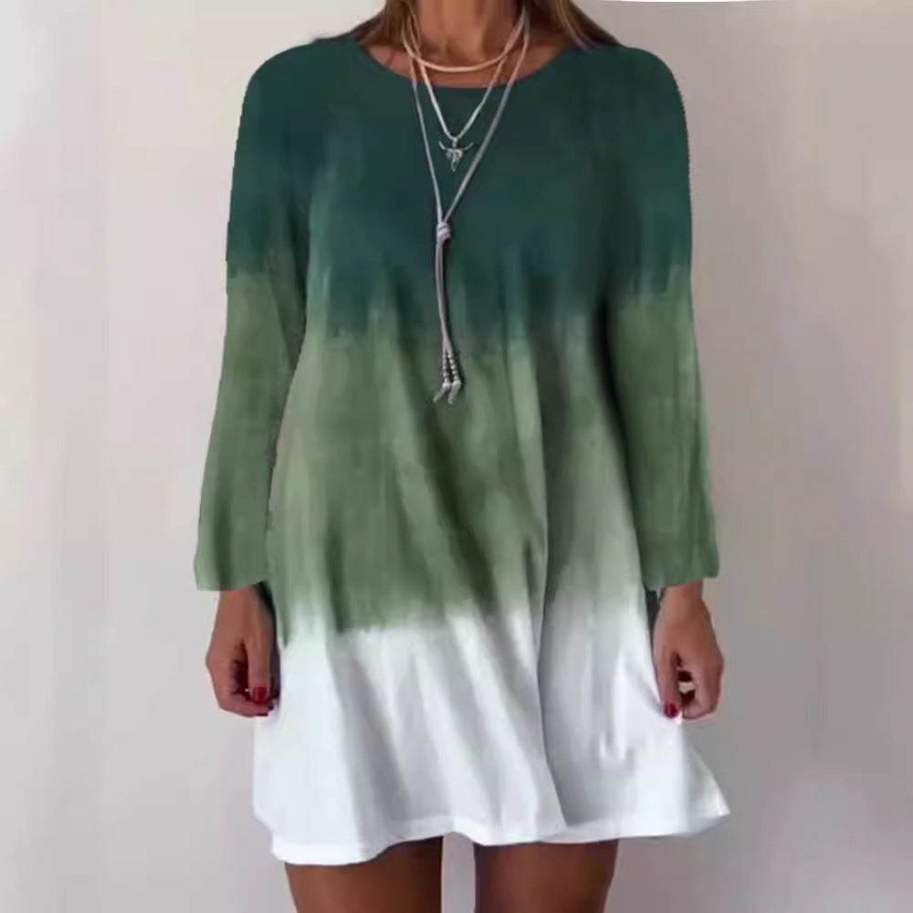 Damen lässiges Langarmkleid mit einzigartigem Farbverlauf und lockerer Silhouette Stalluxe