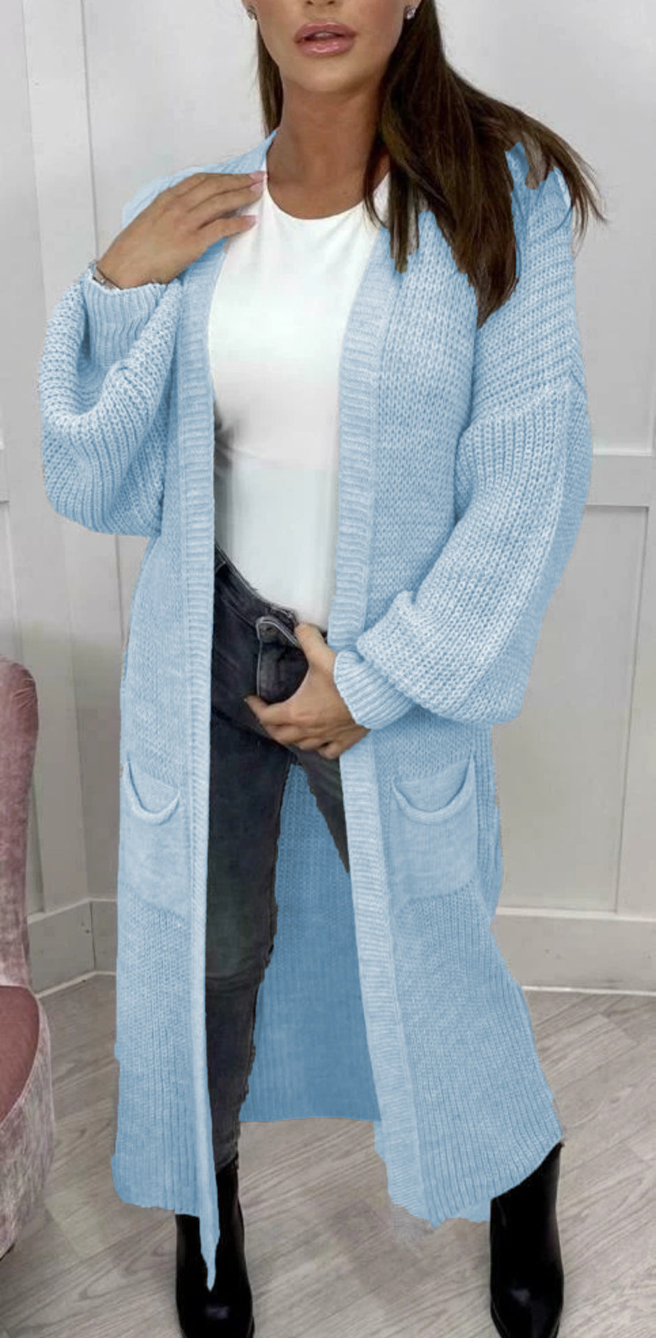 Damen Langer Strickcardigan mit strukturierter Maschenoptik und praktischen Taschen Stalluxe