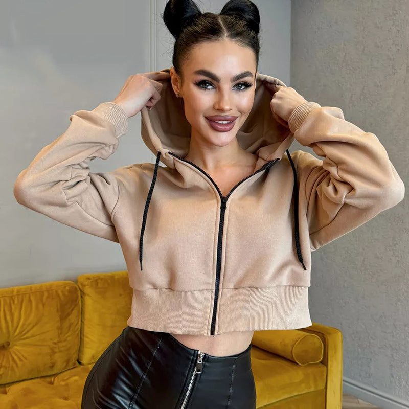 Damen cropped Kapuzenpullover mit bequemen elastischen Bündchen und praktischen Taschen Stalluxe