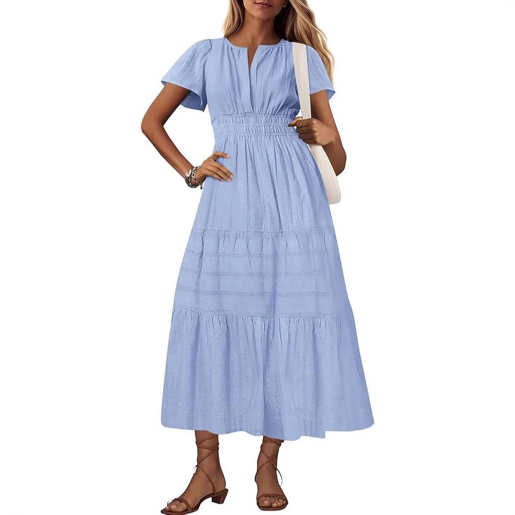 Damen Maxikleid mit modischem V-Ausschnitt und luftigen Rüschen Stalluxe