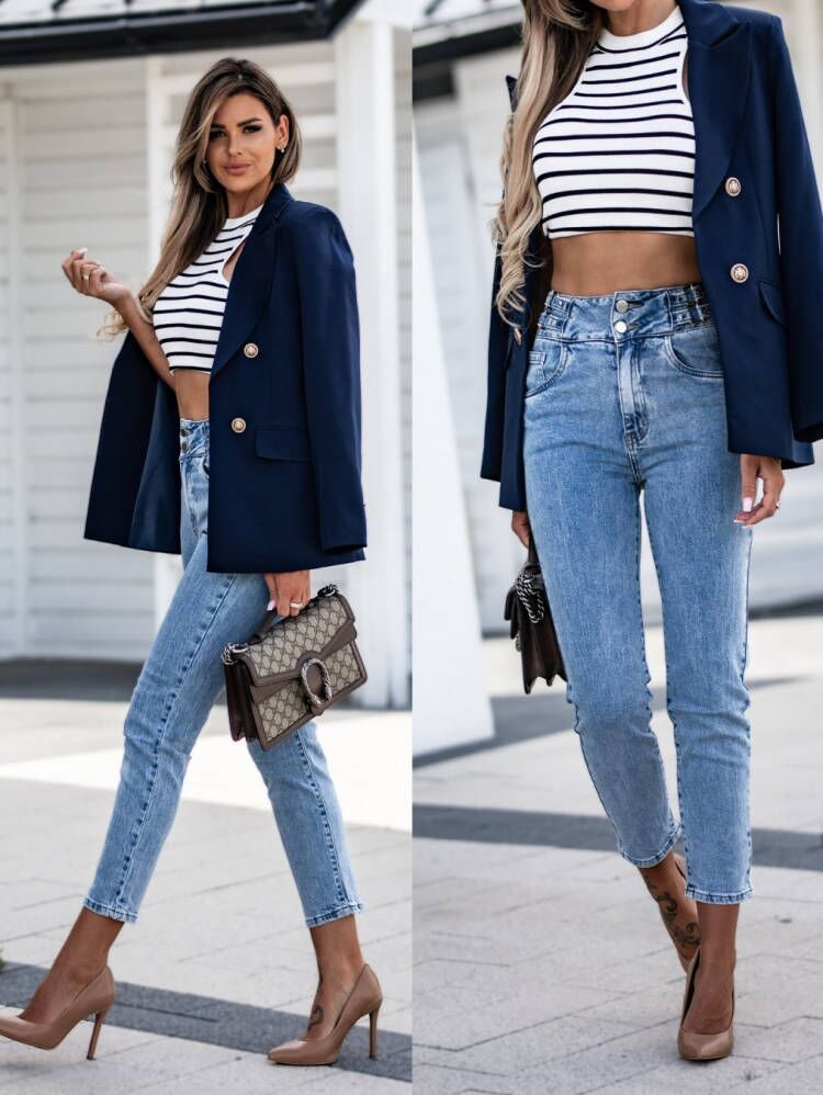 Damen eleganter Blazer mit doppelter Knopfleiste und weichem Material Stalluxe