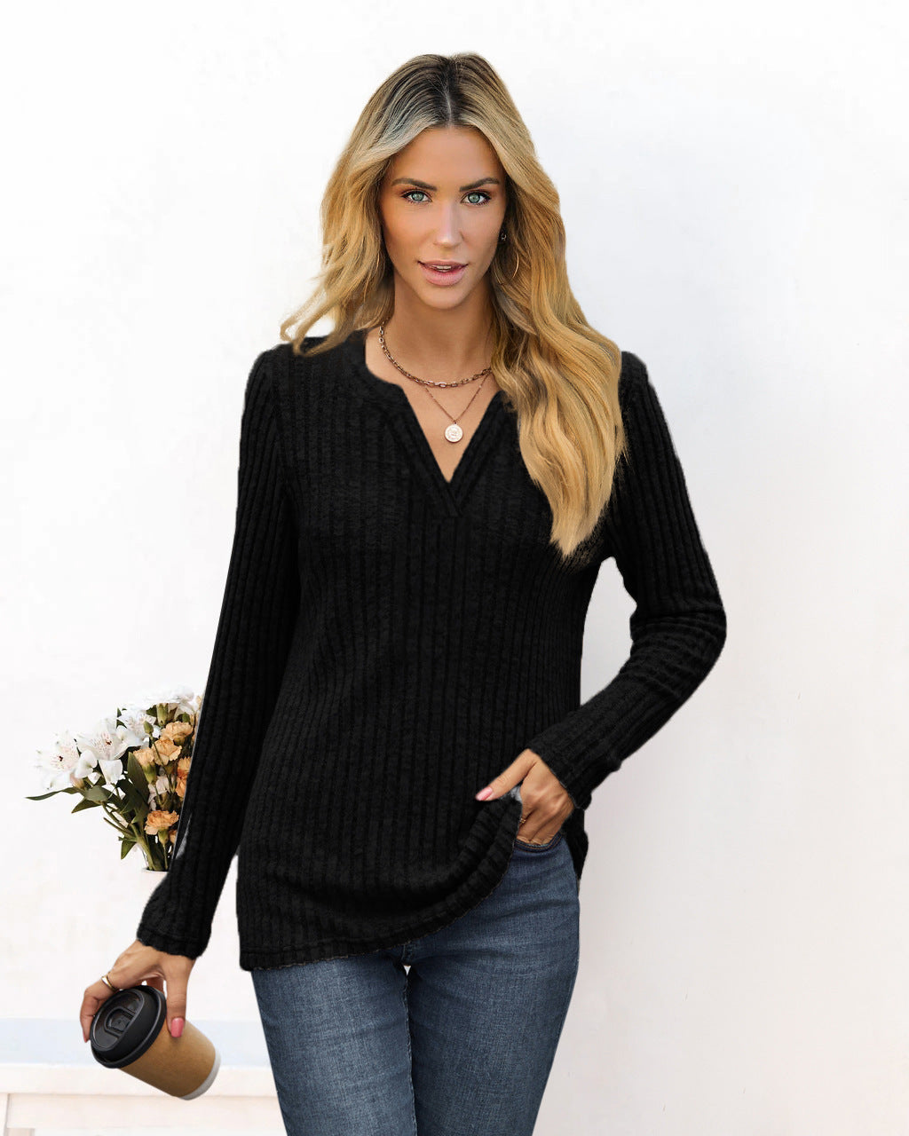 Damen lässiges Langarmshirt aus strukturiertem Material Stalluxe
