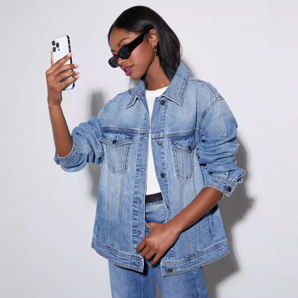 Damen Modische Oversized Jeansjacke mit lässigem Schnitt Stalluxe