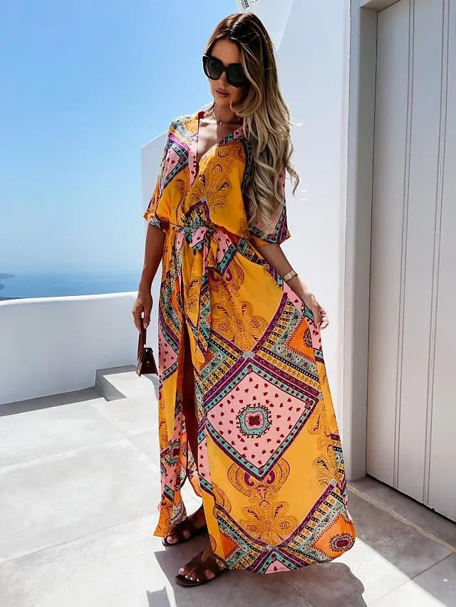 Damen Maxikleid mit buntem Muster Stalluxe