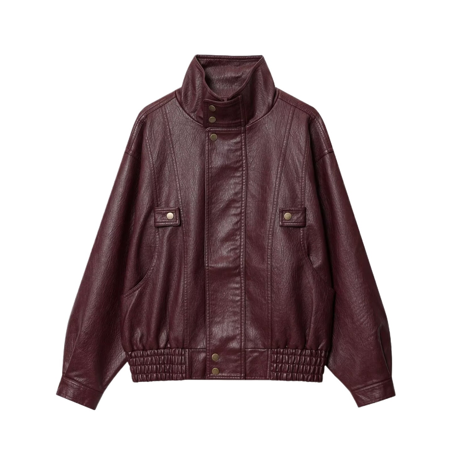 Damen modische Kunstlederjacke mit hohen Kragen und praktischen Knopfdetails Stalluxe