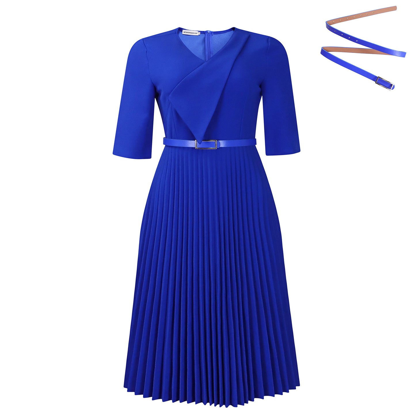 Damen Plissiertes Wickelkleid mit Taillengürtel Stalluxe
