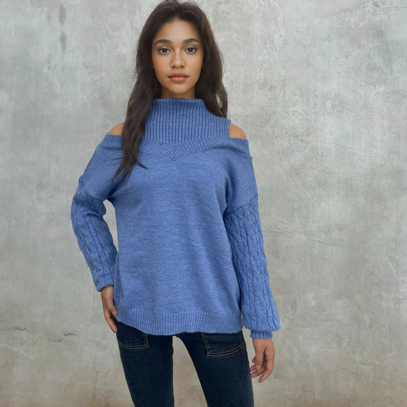 Damen Pullover mit schulterfreien Ärmeln und Zopfmuster Stalluxe