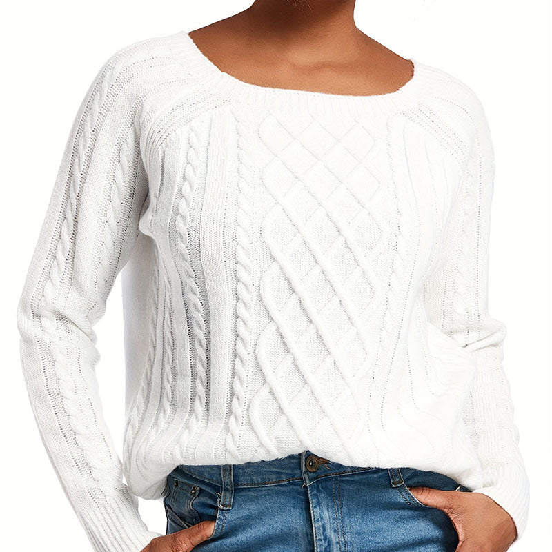 Damen Grobstrickpullover mit ansprechendem Zopfmuster und weitem Rundhalsausschnitt Stalluxe