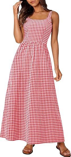 Damen MAXIKLEID mit Karomuster und schmalen Trägern Stalluxe