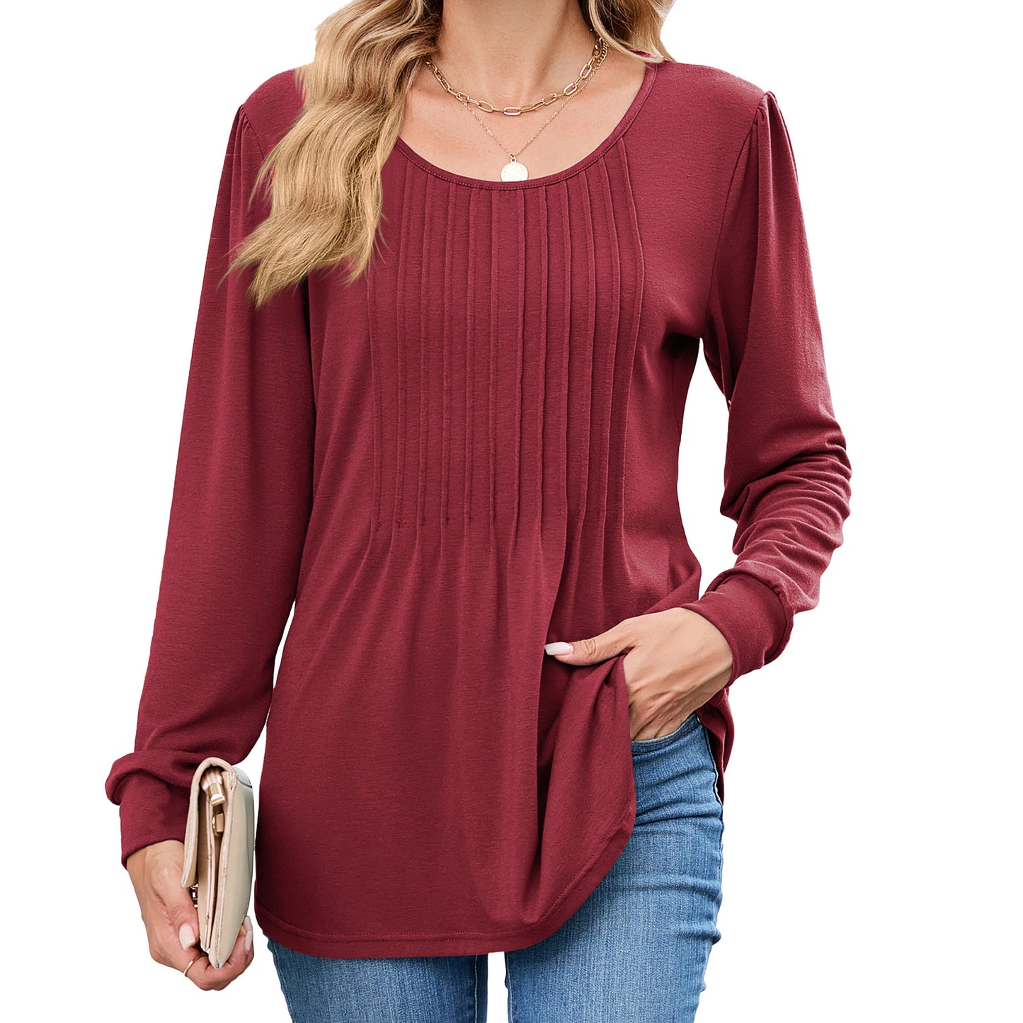Damen Langarmshirt mit dekorativen Falten Stalluxe